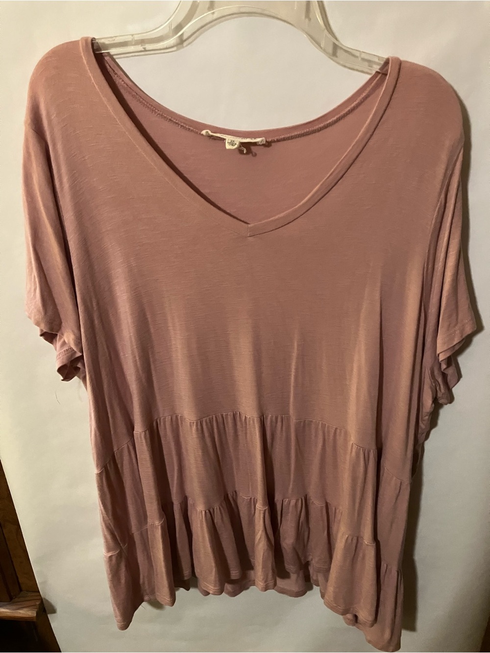 Women’s V-Neck Tiered Tunic Top - Dusty Rose 2x Indigo Thread co